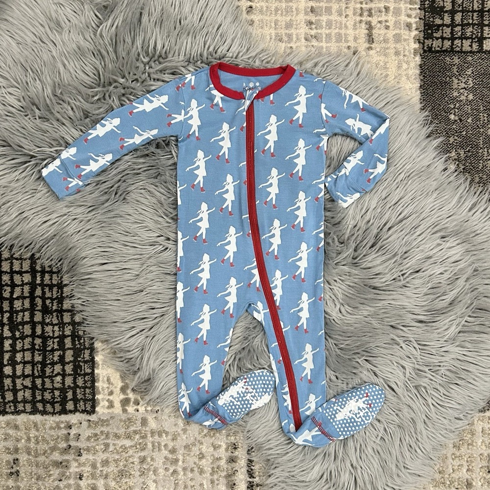 Kickee Pants‎ Bamboo Blue Moon Ice Skater Footie Zipper Pajama Size 9-12 Month